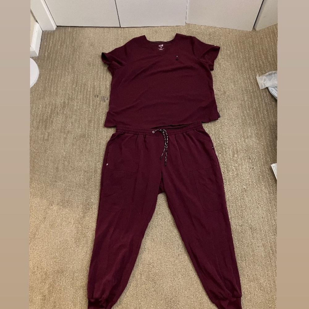 Maroon Koi Brand Scrubs Set.
